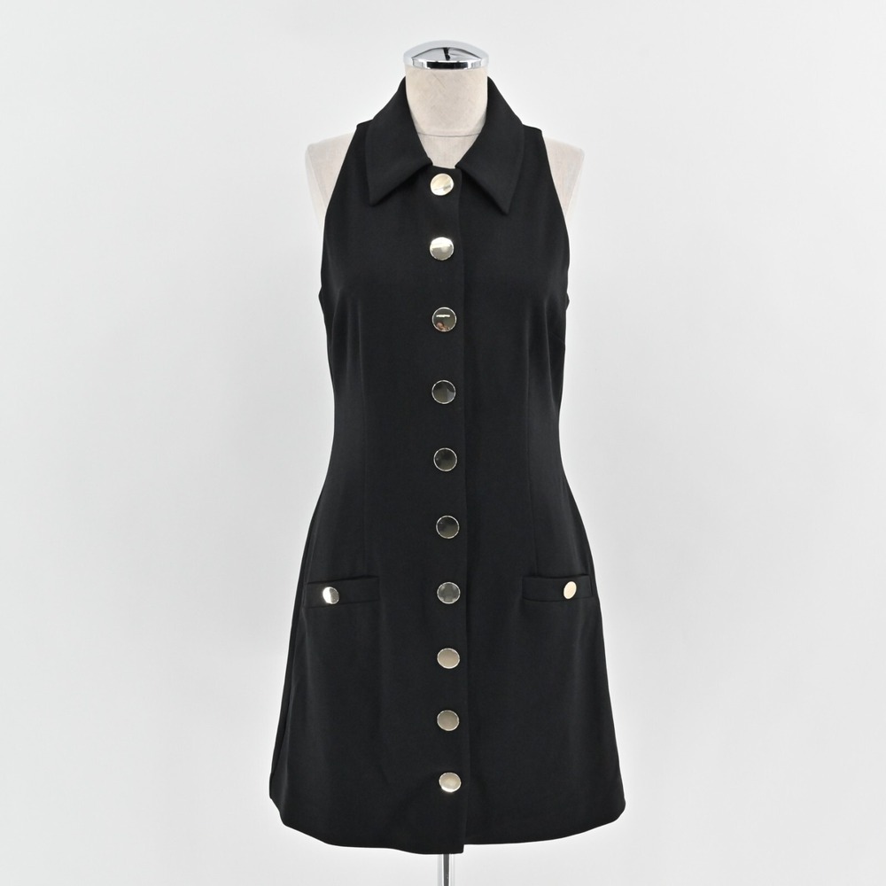 RACHEL PARCELL Dress Size M Black Sleeveless Collared Button‎ Front Classic Mini